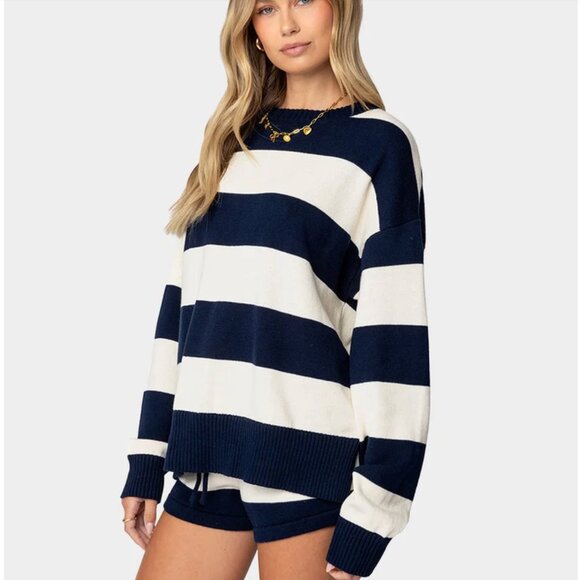 EDIKTED 2 Piece Set - Riley Oversized Stripe Knit Sweater and Shorts Small - Picture 8 of 12